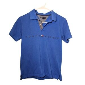 Tommy Hilfiger Kids Polo Shirt Blue Short‎ Sleeve Logo Tee Top Size 12/14 Large